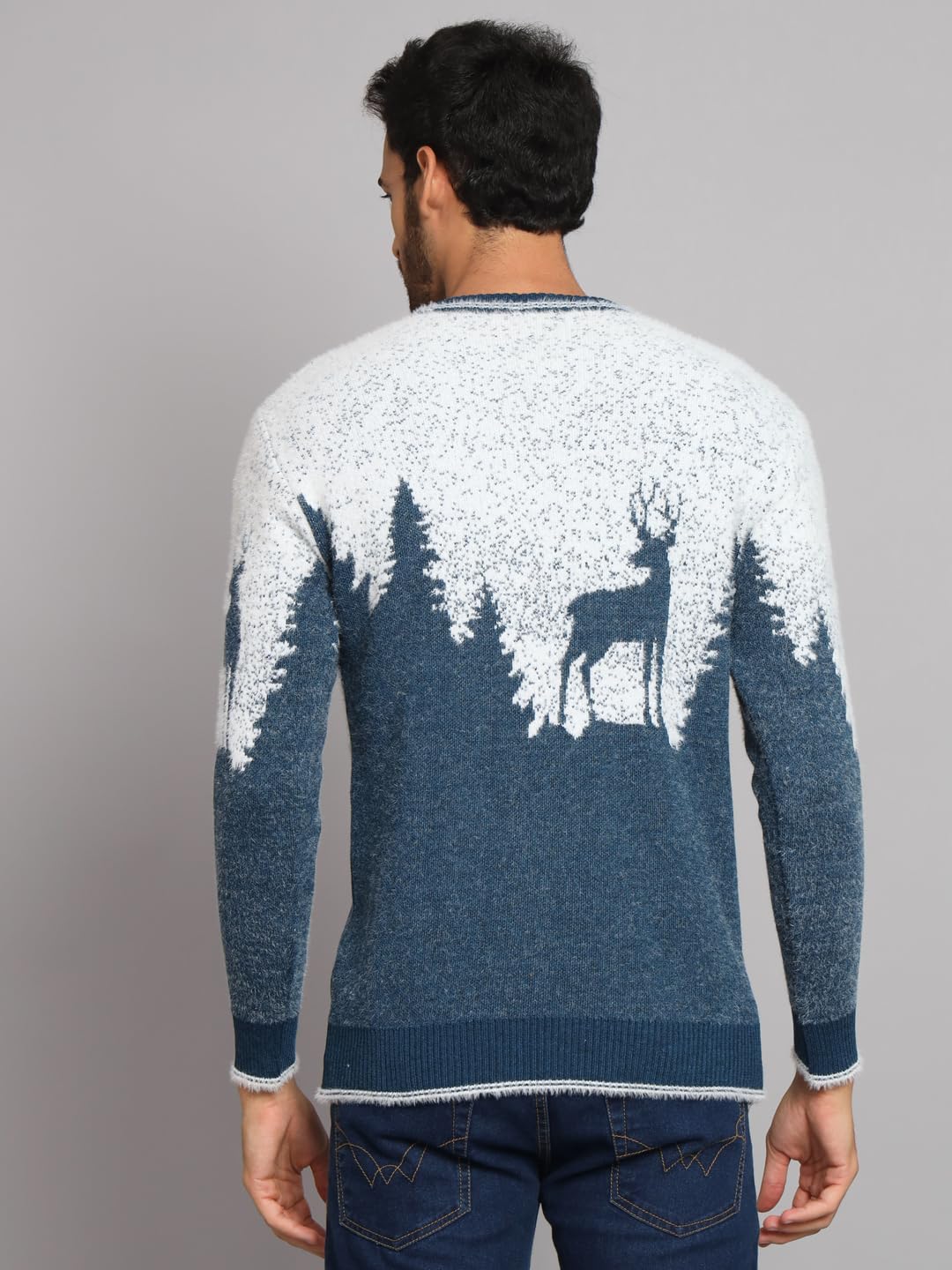eWools Men's Winterwear Woolen Animal Print Round Neck Cardigans Sweaters (Blue, 2XL) - Image 5