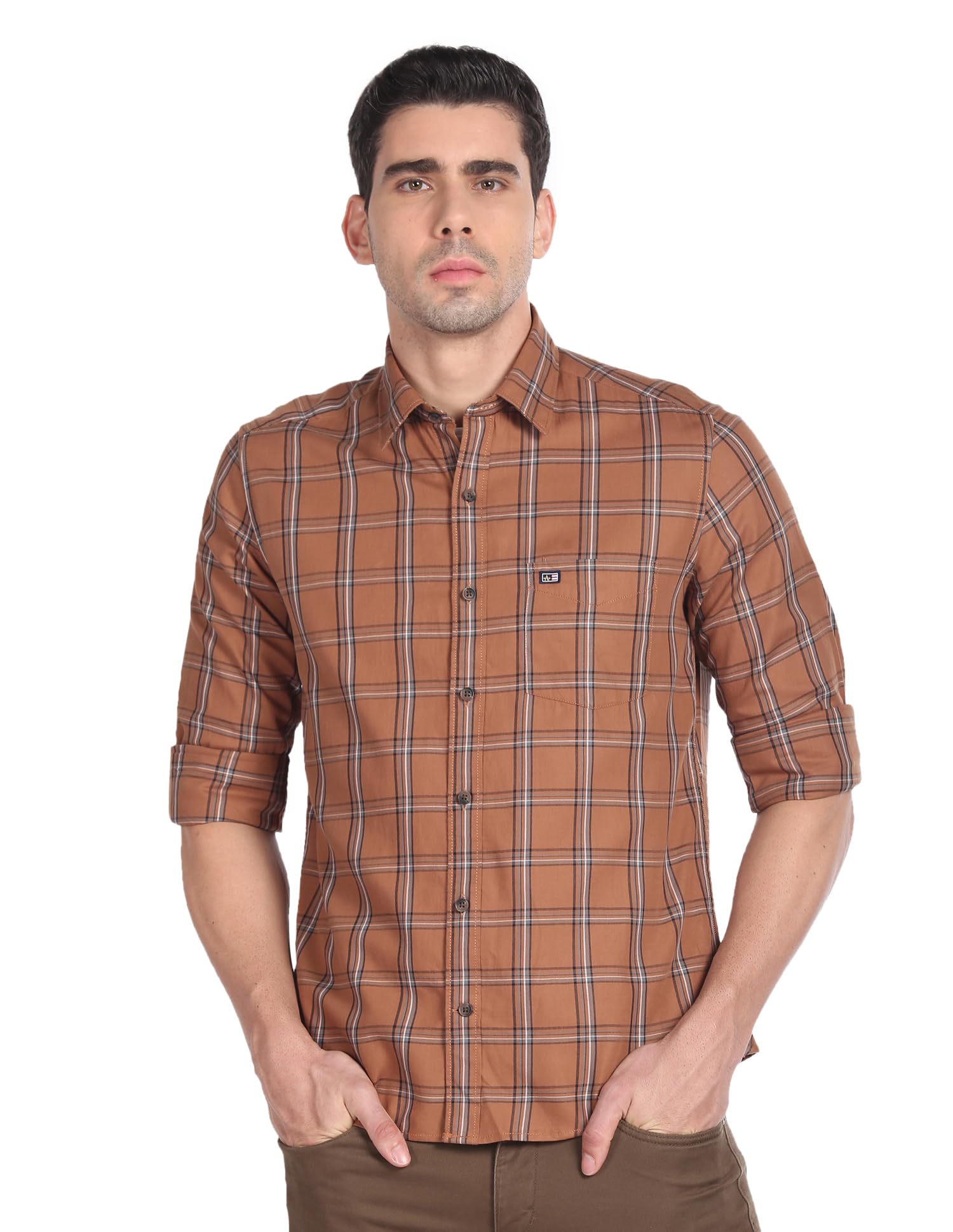 Arrow Men's Slim Fit Shirt (ASADOSH02243_Brown