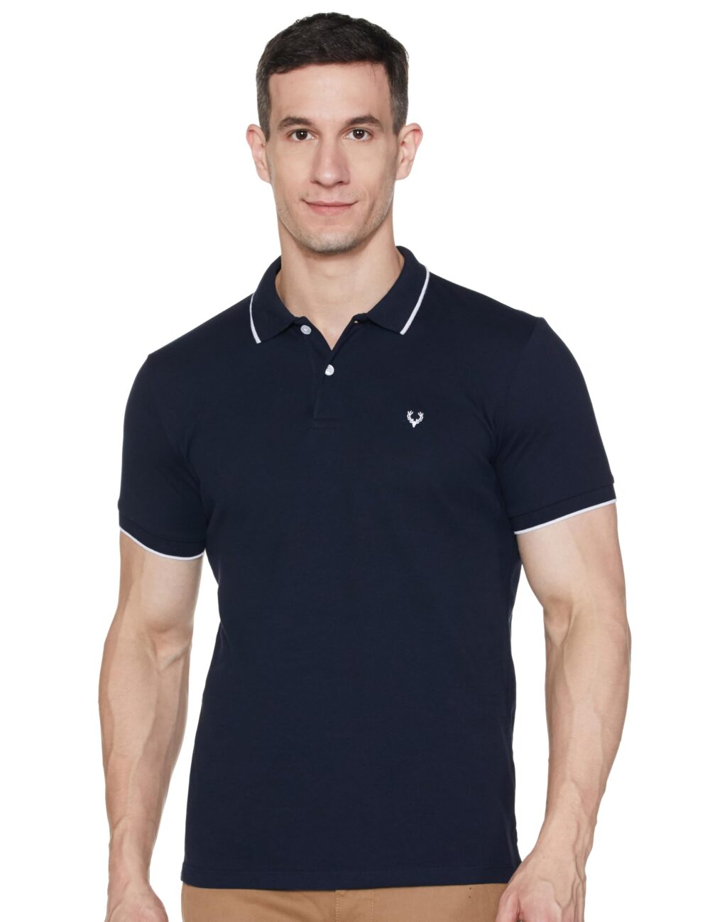 Allen Solly Men's Cotton Solid Regular Fit T-Shirt (ASKPQRGFF01393_Navy, Medium