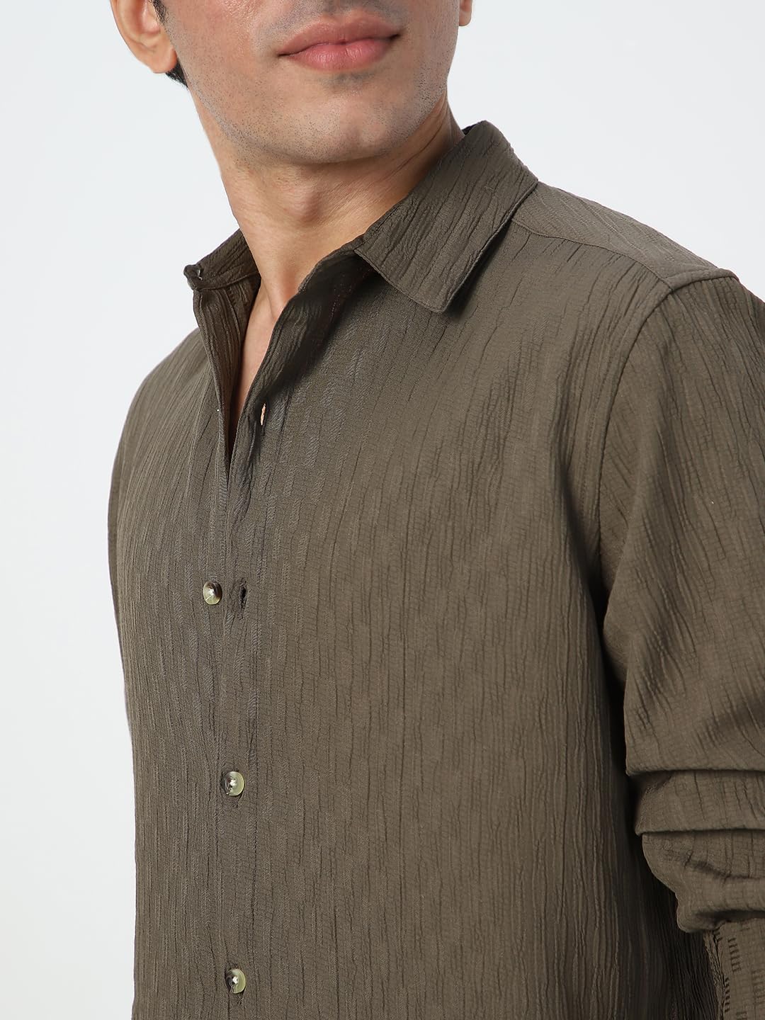 Urbano Fashion Men's Olive Green Cotton Full Sleeve Regular Fit Textured Shirt with Spread Collar (shirtsmocregfs-06-olive-xl) - Image 2
