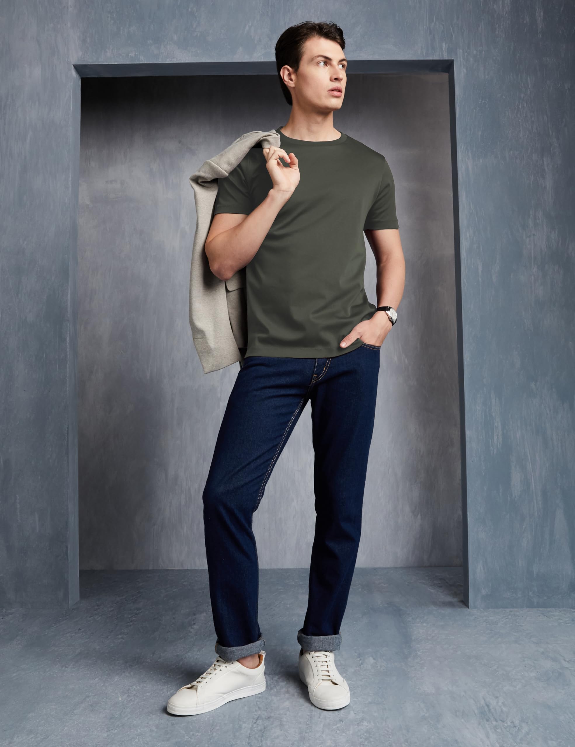Symbol Premium Men's Cotton Super Soft Round Neck Solid T-Shirt: Regular Fit (SYP-A22-TS-01_Battle Green_M) - Image 5