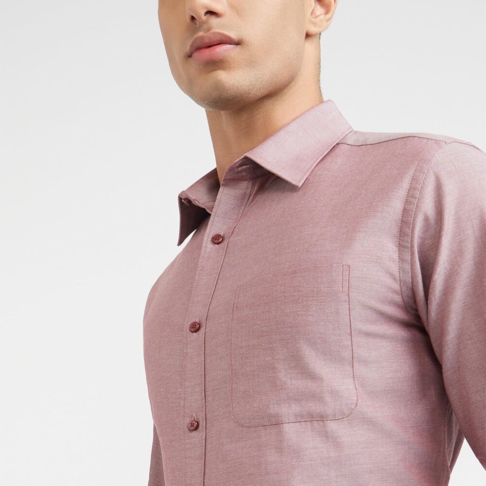 Raymond Men Slim Fit Solid Pattern Pure Cotton Semi Cutaway Collar Full Sleeve Formal Shirt (Size: 40)-RMSX12950-R6 Red - Image 3