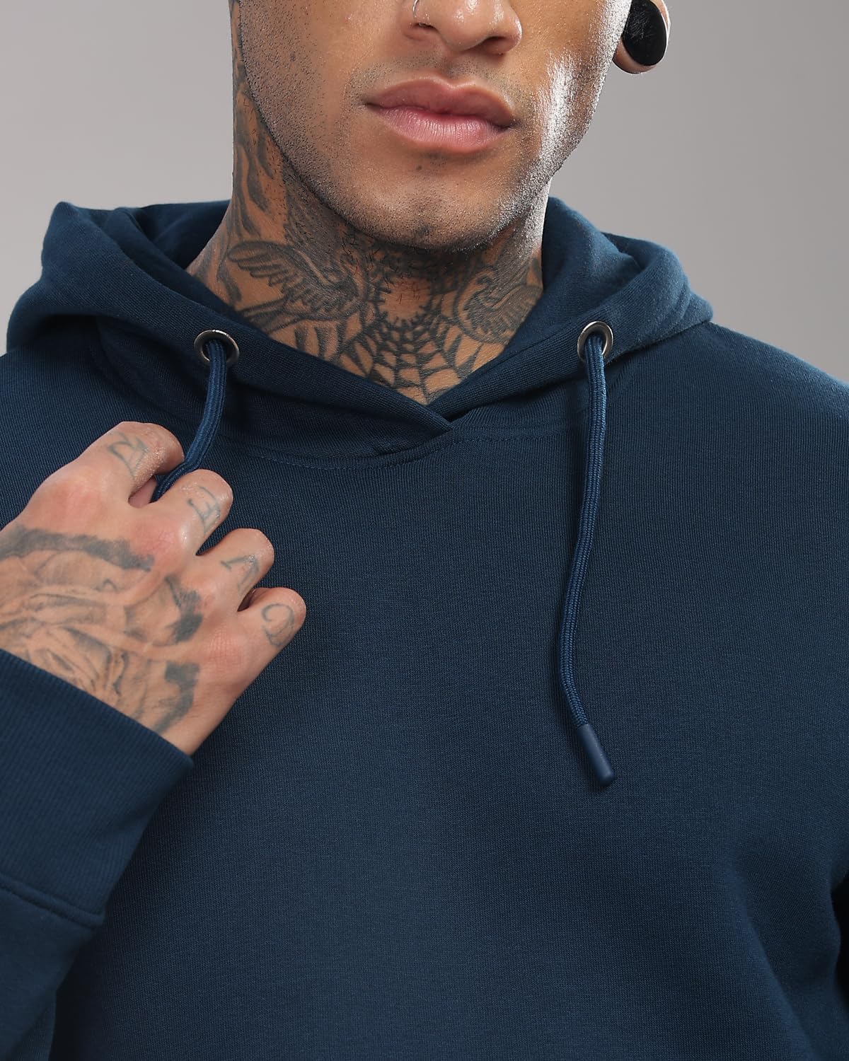 ADRO Men's Cotton Neck Hooded Sweatshirt (H24-M-PLN-SB_Teal - Image 7