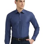Van Heusen Cotton Men's Solid Slim Fit Formal Shirt (VHSFRSLBJ74217_Navy 39)