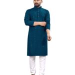 Trustous Georgette Men's Indian Ethnic Wear Straight Lucknowi Regular Fit Kurta SEA Green