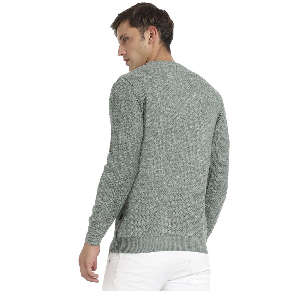 Campus Sutra Men's Sage Green Textured Knit Pullover Sweater for Casual Wear | Crew Neck | Long Sleeve | Pull On Closure | Cotton Sweater Crafted with Comfort Fit for Regular Wear - Image 3