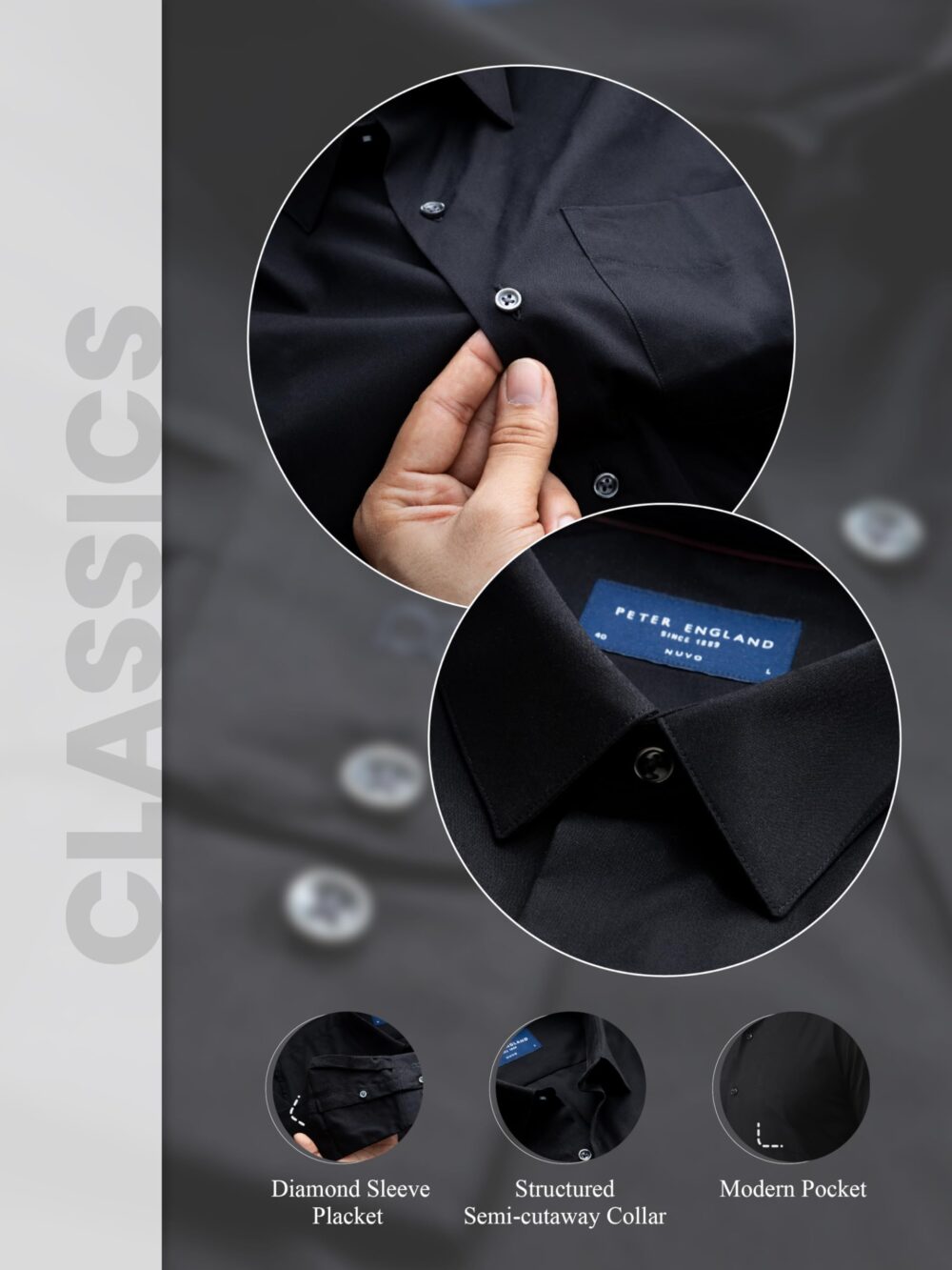 Peter England Cotton Jeans Men's Solid Slim FiT-Shirt (Pesfmslb003086_Black 42) - Image 5