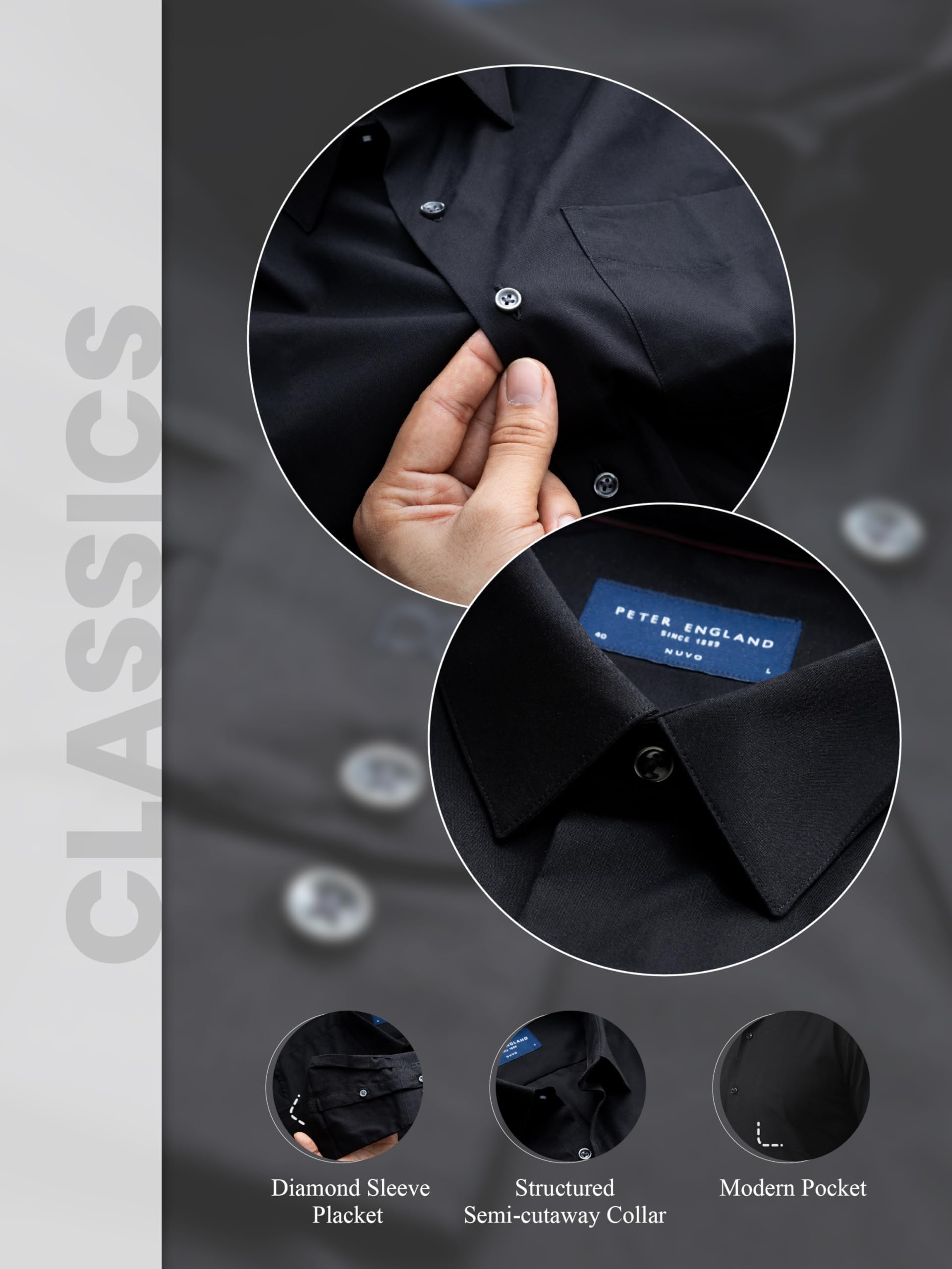 Peter England Cotton Jeans Men's Solid Slim FiT-Shirt (Pesfmslb003086_Black 42) - Image 5