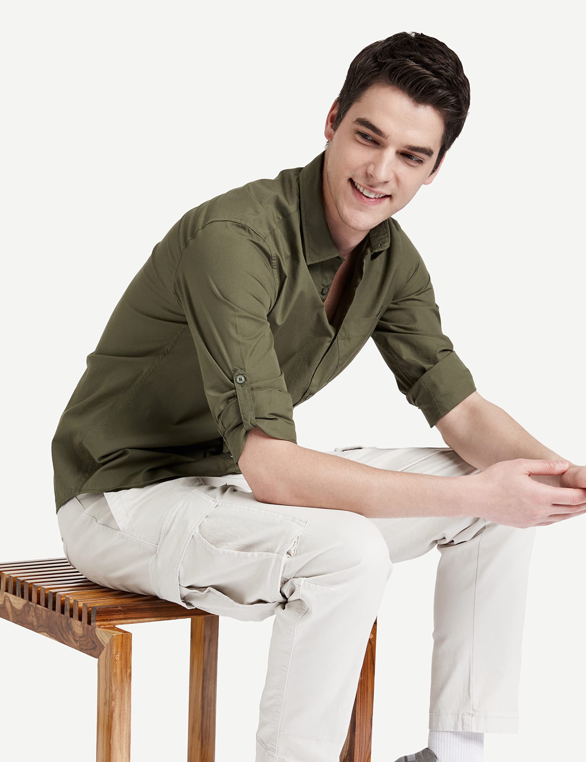 Symbol Men's Cotton Shirt | Casual | Plain | Full Sleeve | Summer - Regular Fit (Available in Plus Size) (Olive_2XL) - Image 7
