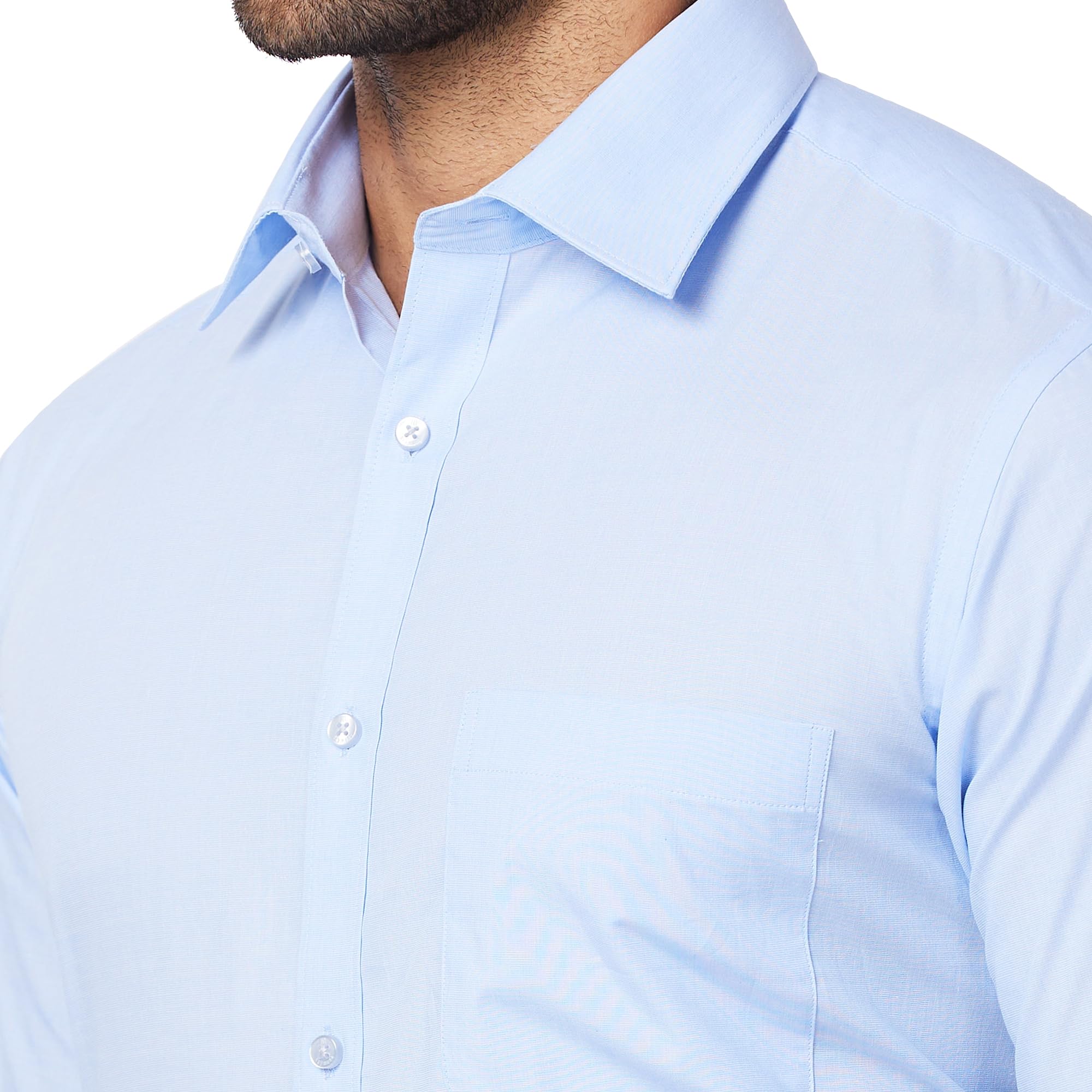 Raymond Men's Slim Fit Pure Cotton Structure Pattern Semi Cutaway Collar Full Sleeve Formal Shirt (Size: 44)-RMSX12860-B2 Light Blue - Image 3