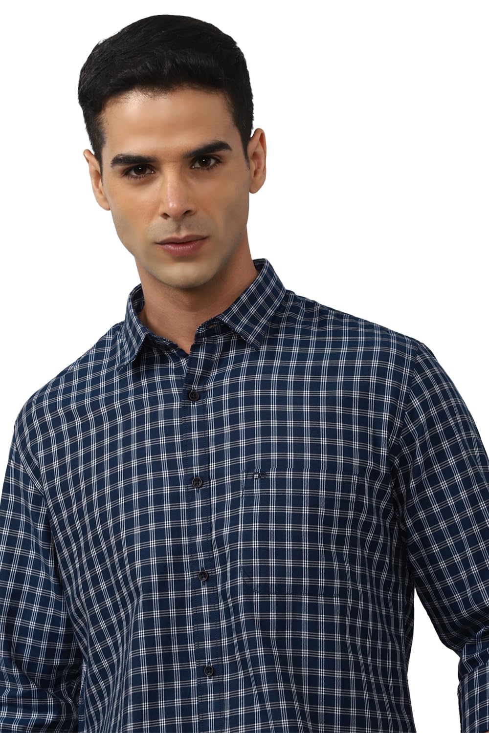Peter England Men's Slim Fit Full Sleeve Checkered Casual Shirt | 100% Cotton | Premium Twill Weave Navy - Image 4