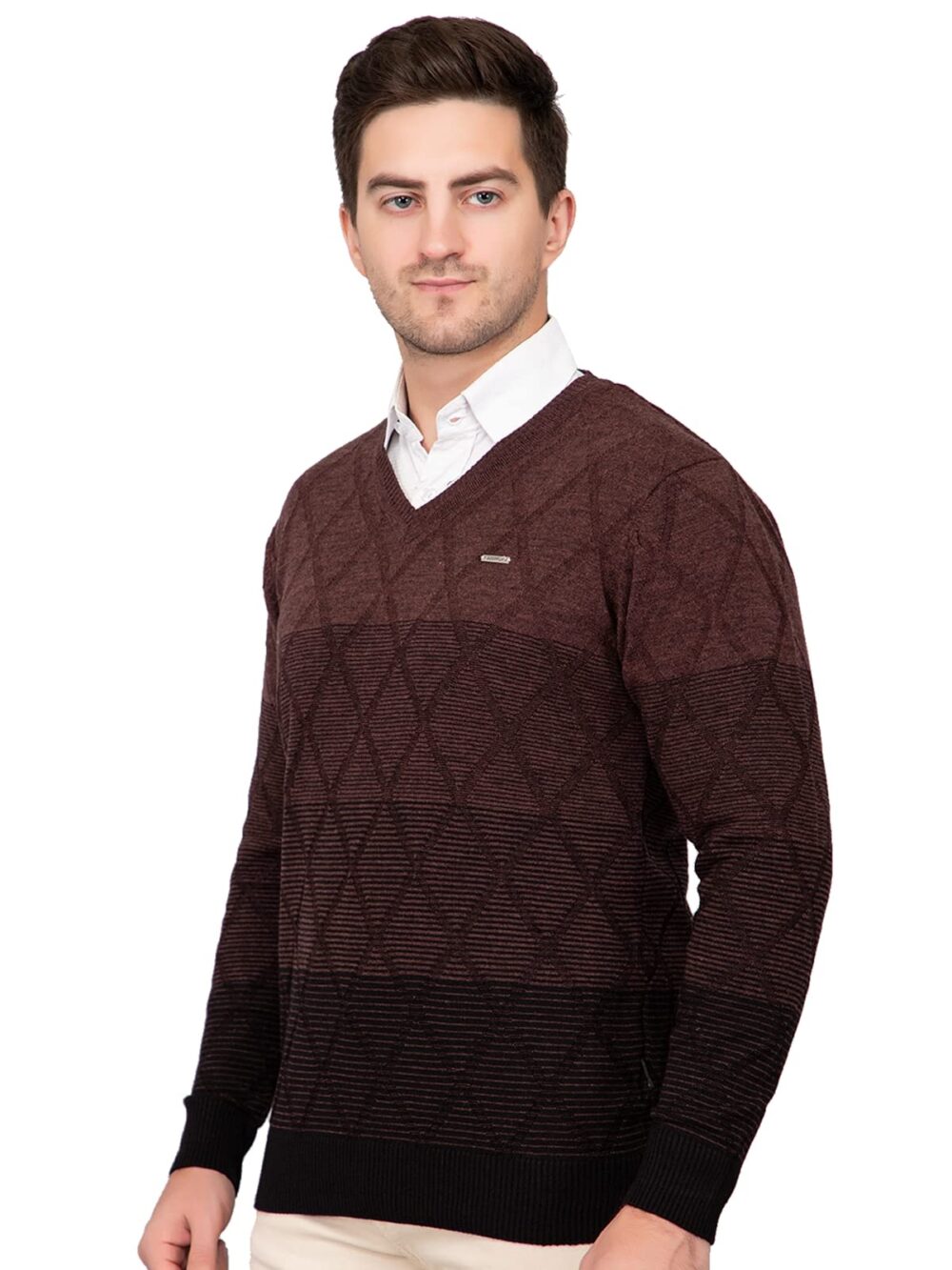 GODFREY Wool Blend V-Neck Sweaters for Men Winter, Brown, Large - Image 5