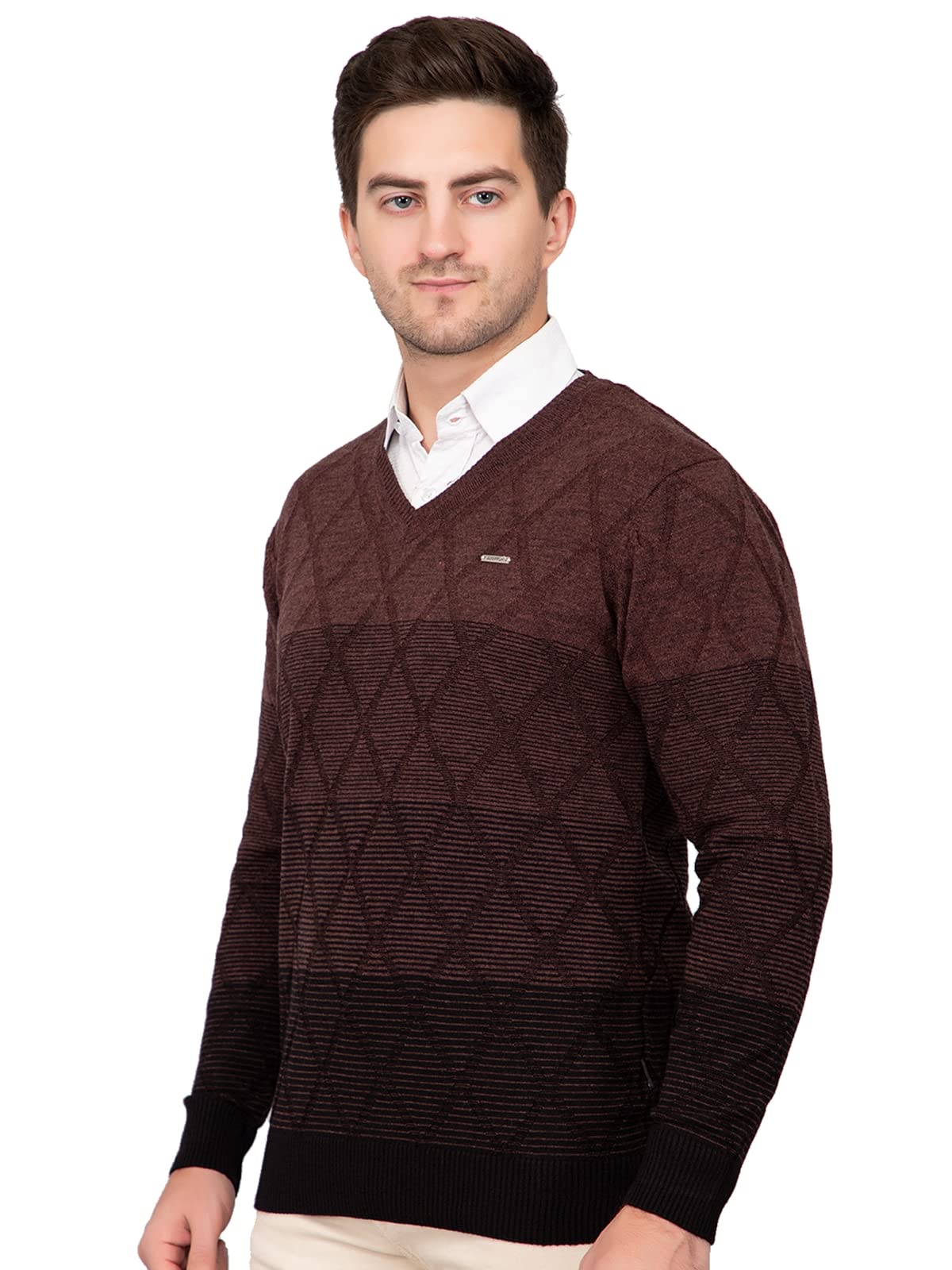 GODFREY Wool Blend V-Neck Sweaters for Men Winter, Brown, Large - Image 5
