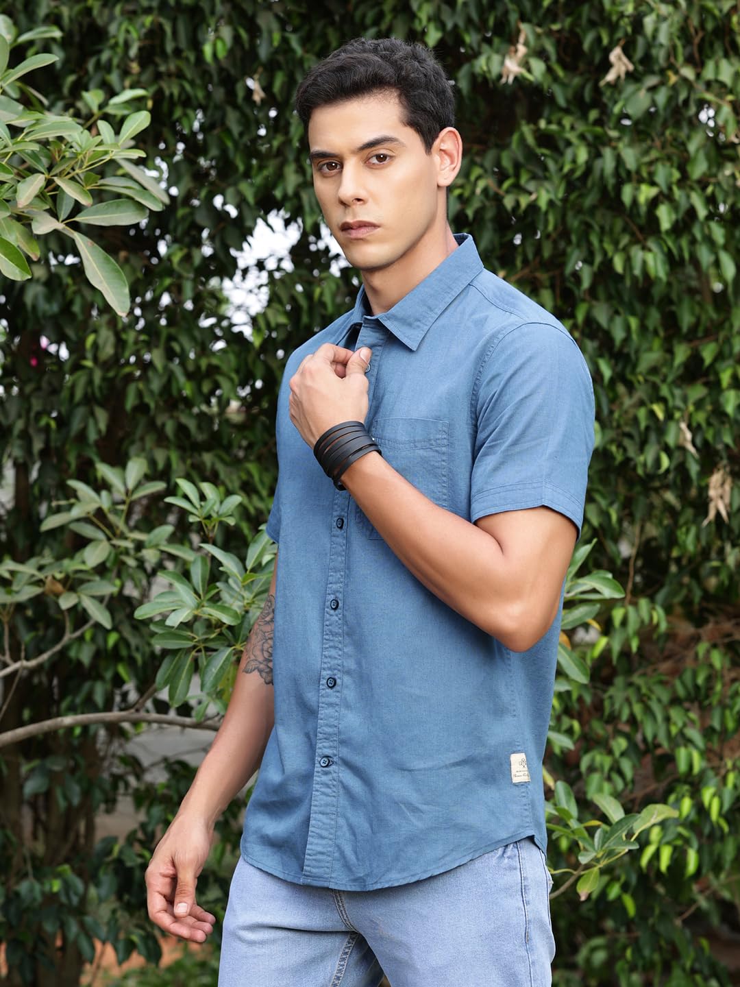 Thomas Scott Men's Half Sleeves Spread Collar Linen Casual Shirt (Dark Blue, XL) - Image 7