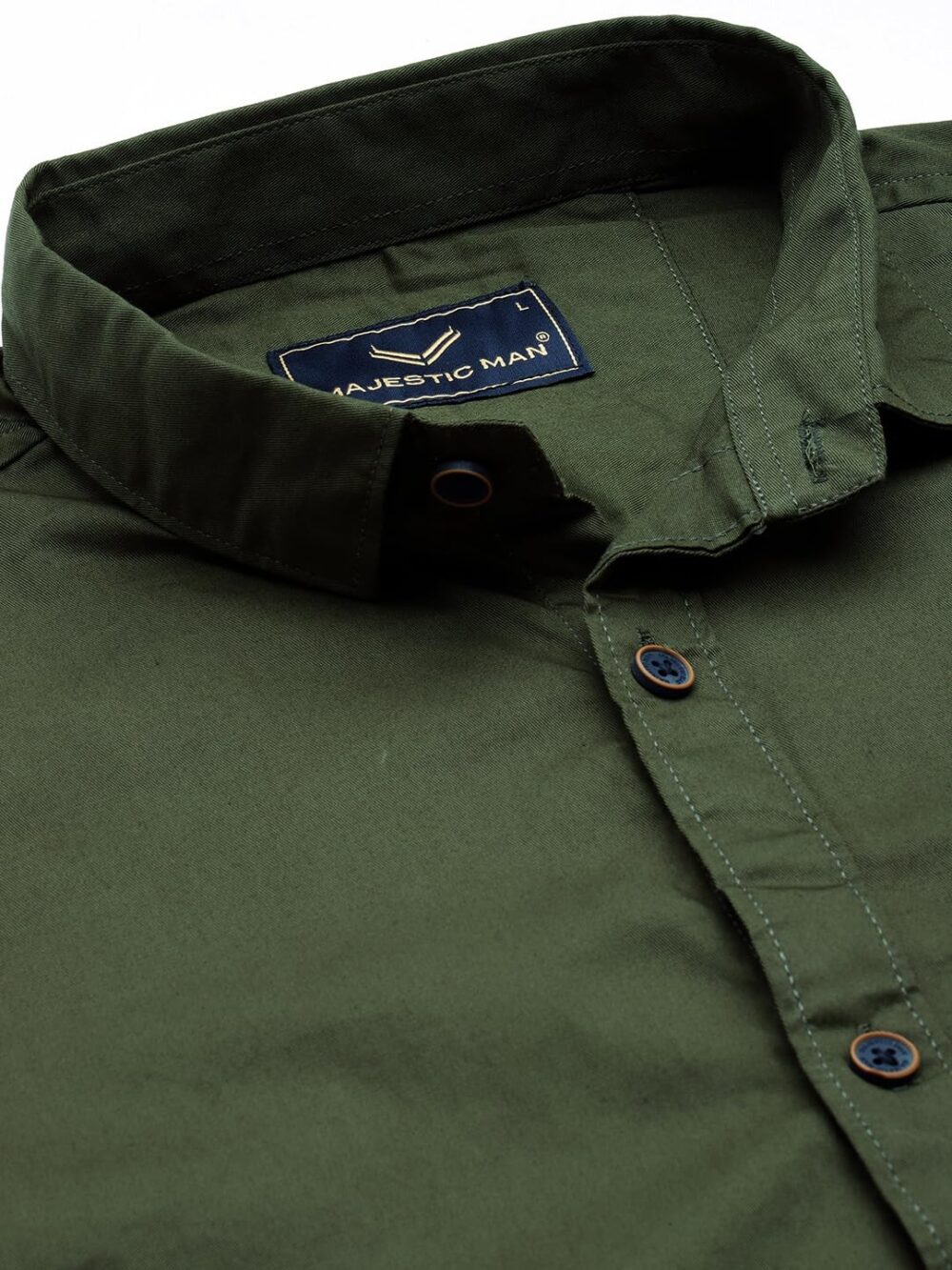 Majestic Man Classic Slim Fit Pure Cotton Casual Shirt (Medium, Olive, Men) - Image 4