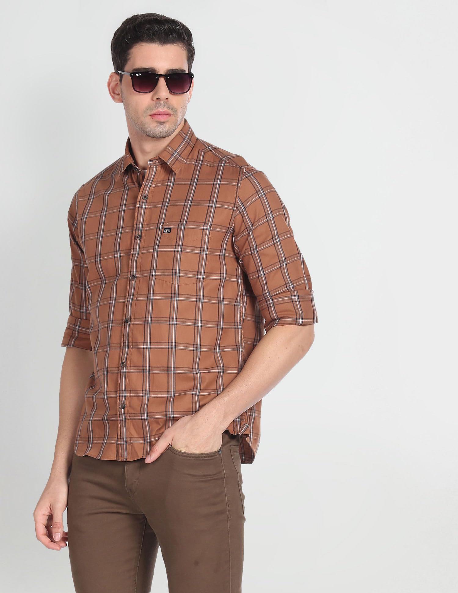 Arrow Men's Slim Fit Shirt (ASADOSH02243_Brown - Image 8