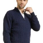 DZANT Sweaters for Men Winter | Woolen | Zipper | Quarter Zip | Cable Knit | Knitted | Turtle Neck | Full Sleeve | Sweater for Man Dark Blue