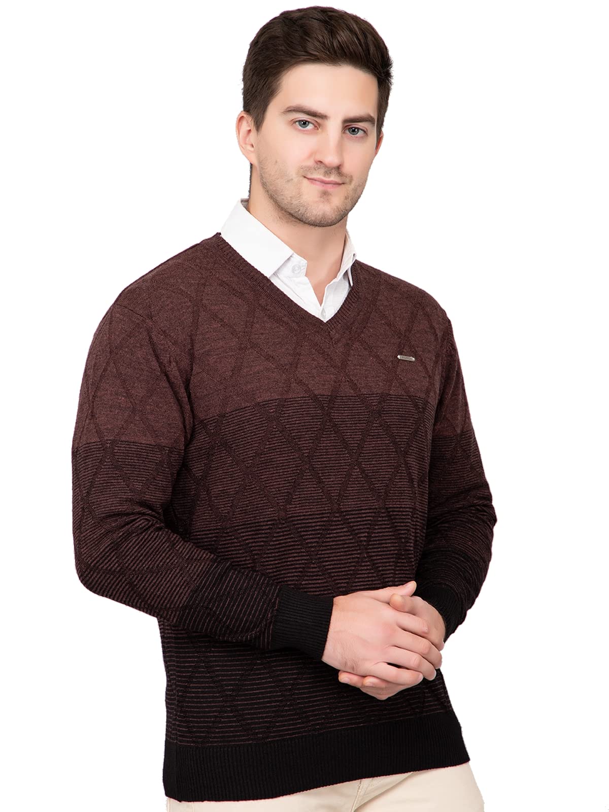 GODFREY Wool Blend V-Neck Sweaters for Men Winter, Brown, Large - Image 4