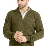 DZANT Wool Blend Sweaters for Men Winter | Premium | Zipper | Cable Knit Design | Full Sleeve | Olive Color | Turtle Neck | Sweaters for Men Zipper, Medium