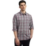 Arrow Men's Checkered Full Sleeve Slim Fit Point Collar Cotton Casual Shirt Light Grey