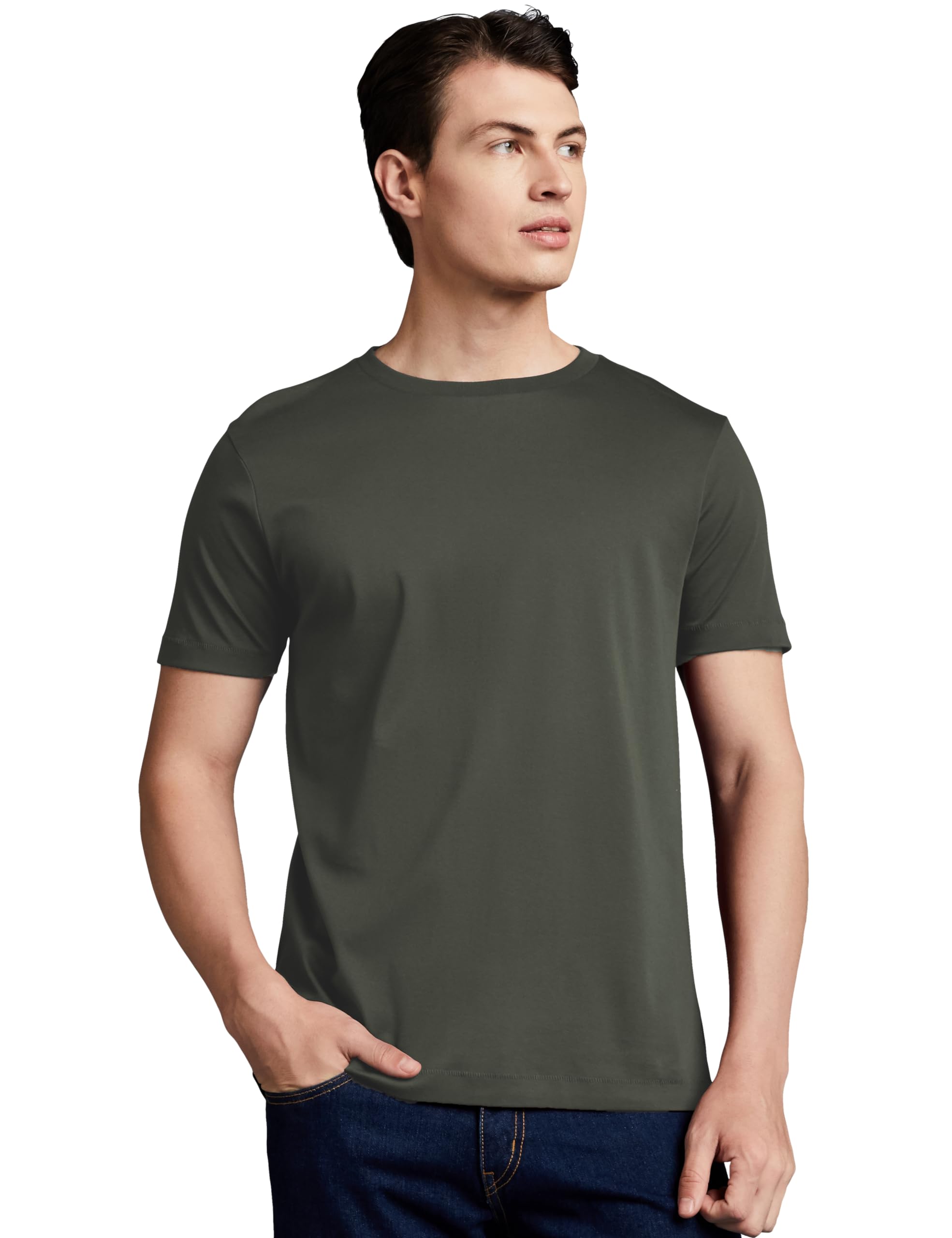 Symbol Premium Men's Cotton Super Soft Round Neck Solid T-Shirt: Regular Fit (SYP-A22-TS-01_Battle Green_M)