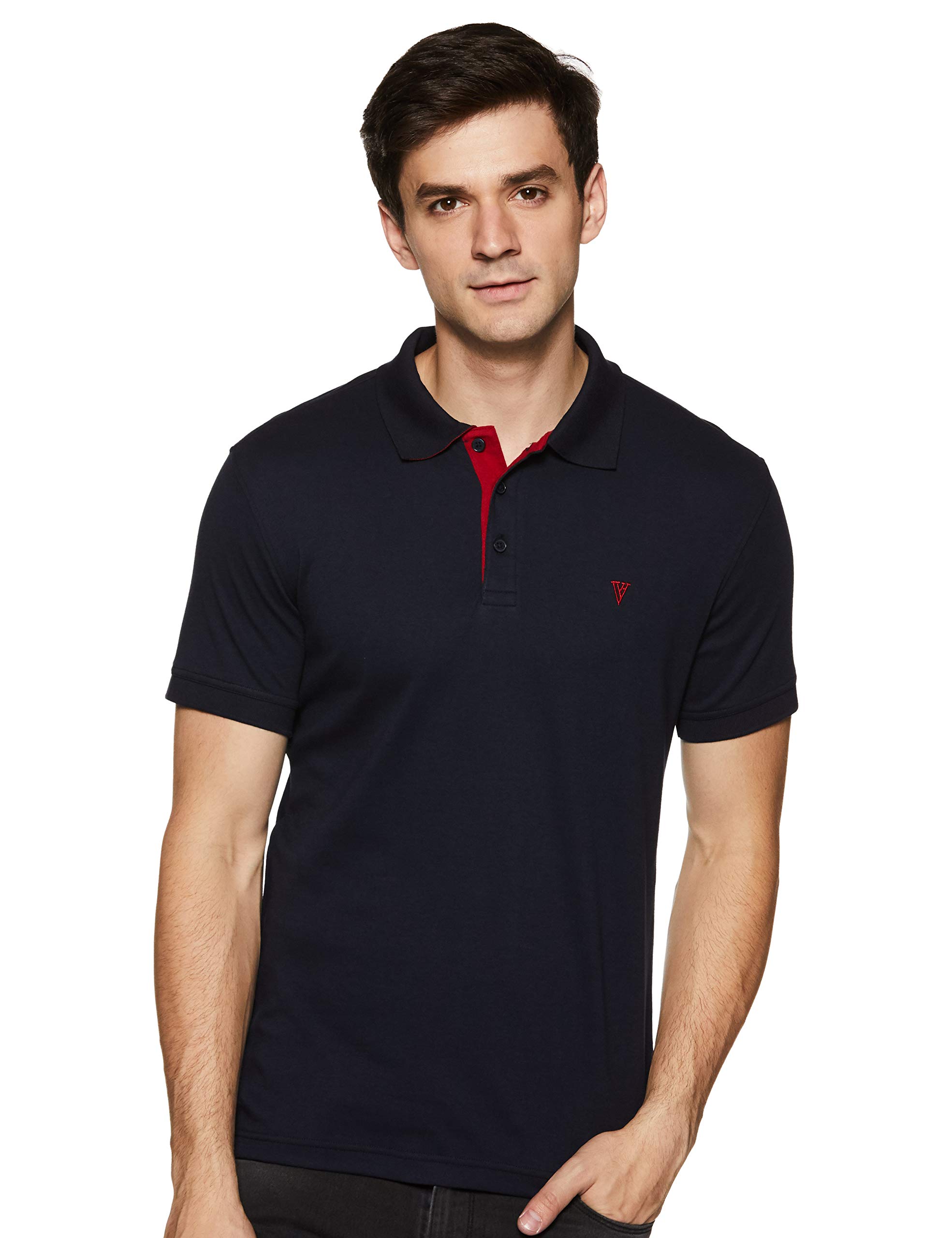 Van Heusen Athleisure Men Polo T-Shirt - Cotton Rich - Ultra Soft, Short Sleeve, Textured_60033_Navyblue_XL