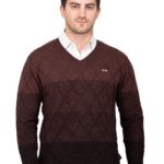 GODFREY Wool Blend V-Neck Sweaters for Men Winter, Brown, Large