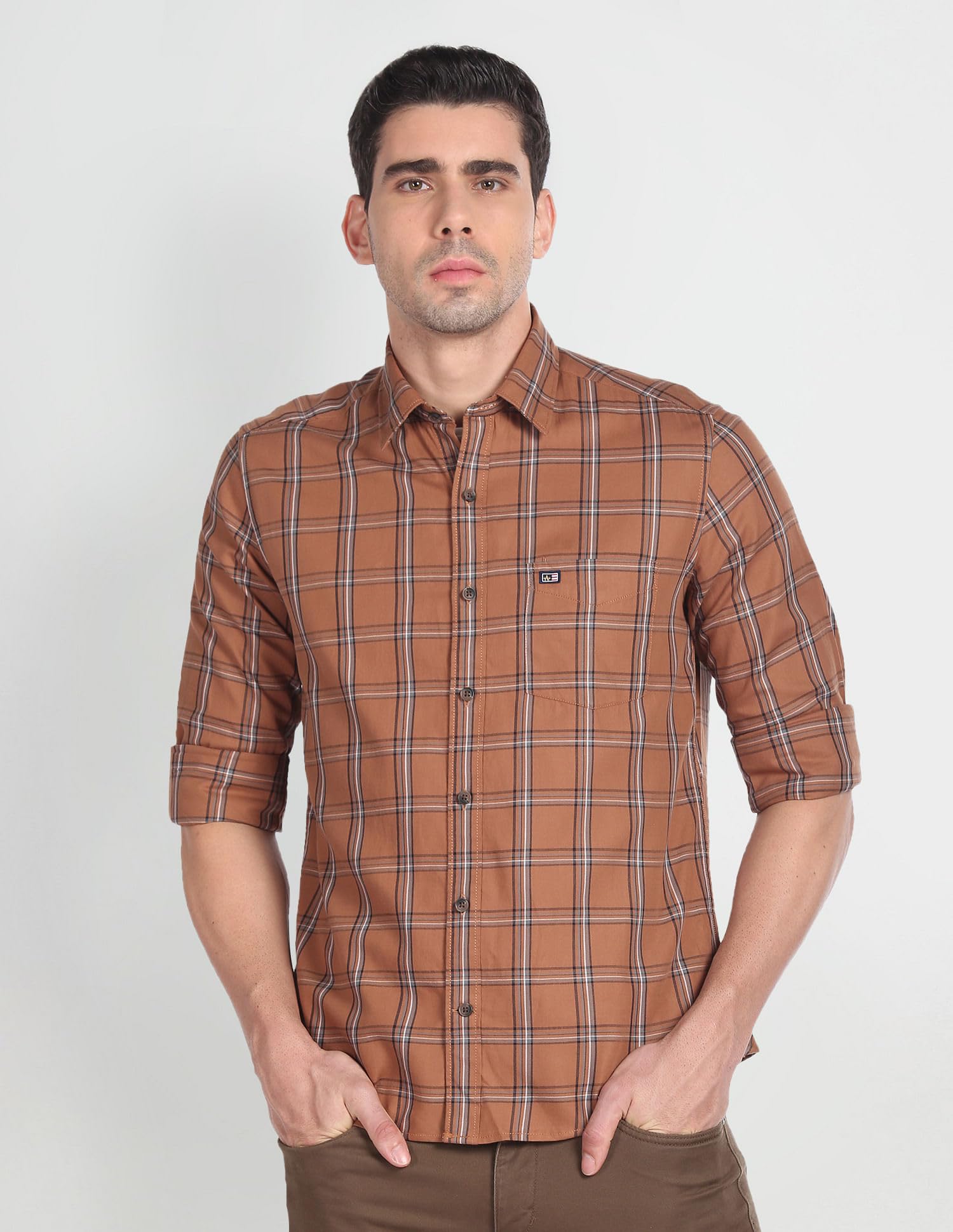 Arrow Men's Slim Fit Shirt (ASADOSH02243_Brown - Image 3