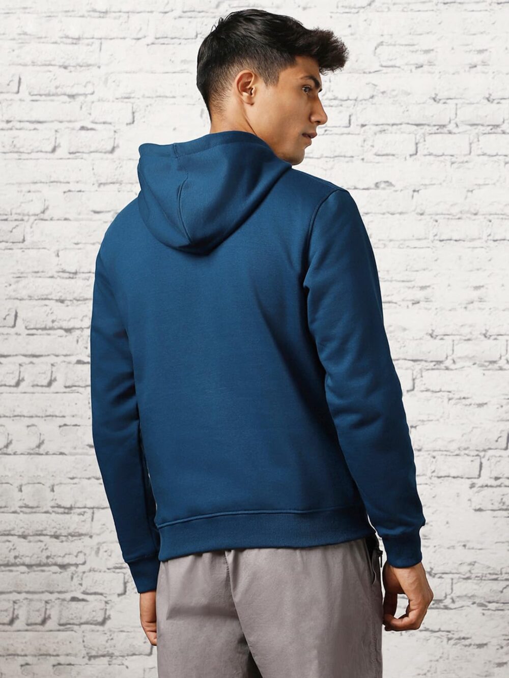 NOBERO Men's Cotton Blend Neck Regular Fit Hooded Sweatshirt (1M-TWHO-C0887_Navy Blue (Small) - Image 2