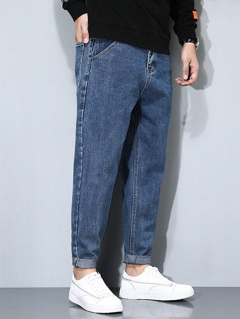 Ben Martin Men's High Rise Tapered Fit Stretchable Size 34 Denim Dark Blue Carrot Fit Jeans Pant for Men 0 - Image 3