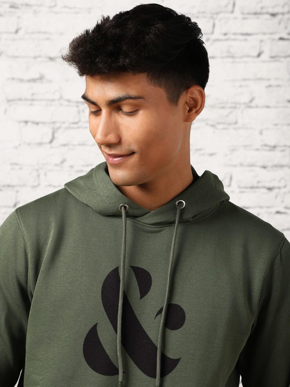 NOBERO Men's Cotton Blend Neck Regular Fit Hooded Sweatshirt (1M-TWHO-C0890_Olive Green (Large) - Image 2
