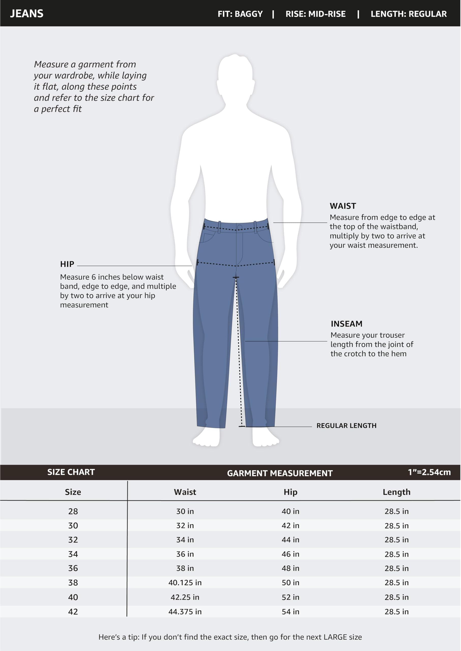Men's Baggy Loose Fit Jeans (Sy-A23-Mna-Bgd-501_Ice-Wash_40), Blue | Rise Style: Mid Rise - Image 2