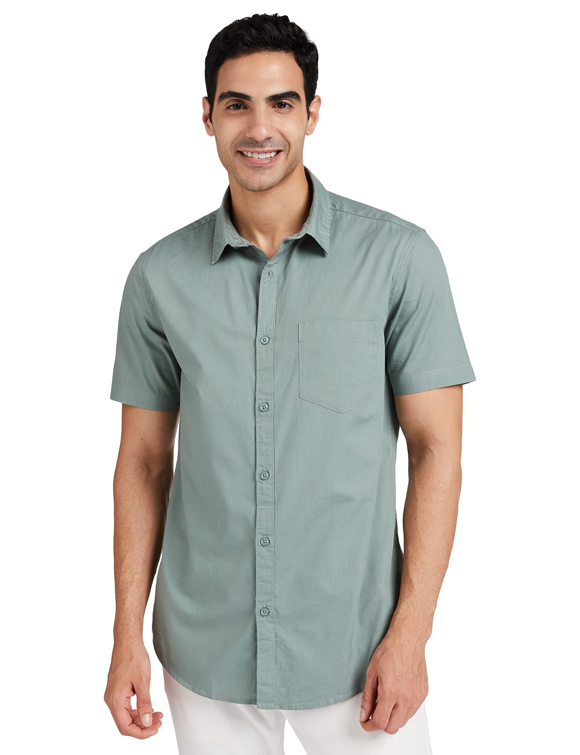 Symbol Men's Solid Regular Fit Casual Shirt (AZ-SY-RR-12A(HS)_Granite Green M)