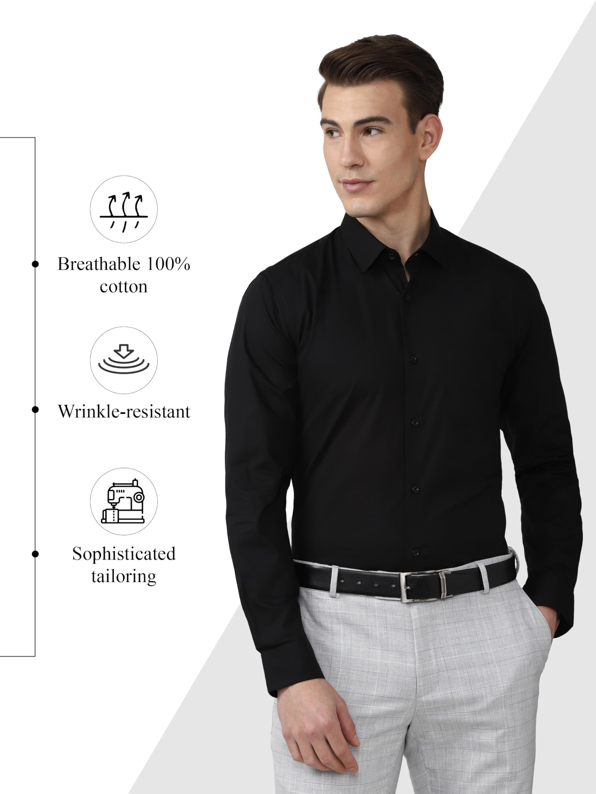 Peter England Cotton Jeans Men's Solid Slim FiT-Shirt (Pesfmslb003086_Black 42) - Image 7
