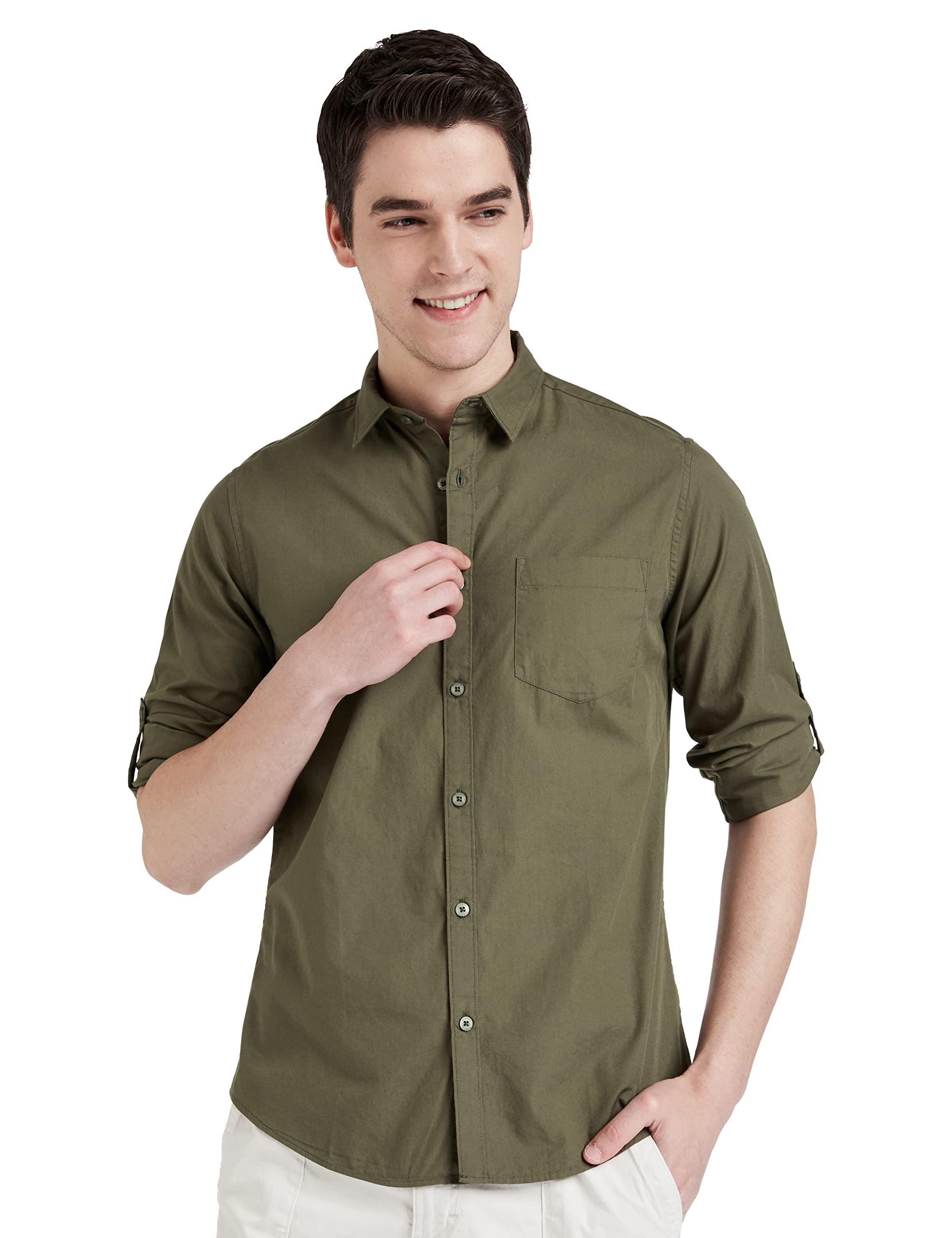 Symbol Men's Cotton Shirt | Casual | Plain | Full Sleeve | Summer - Regular Fit (Available in Plus Size) (Olive_2XL)