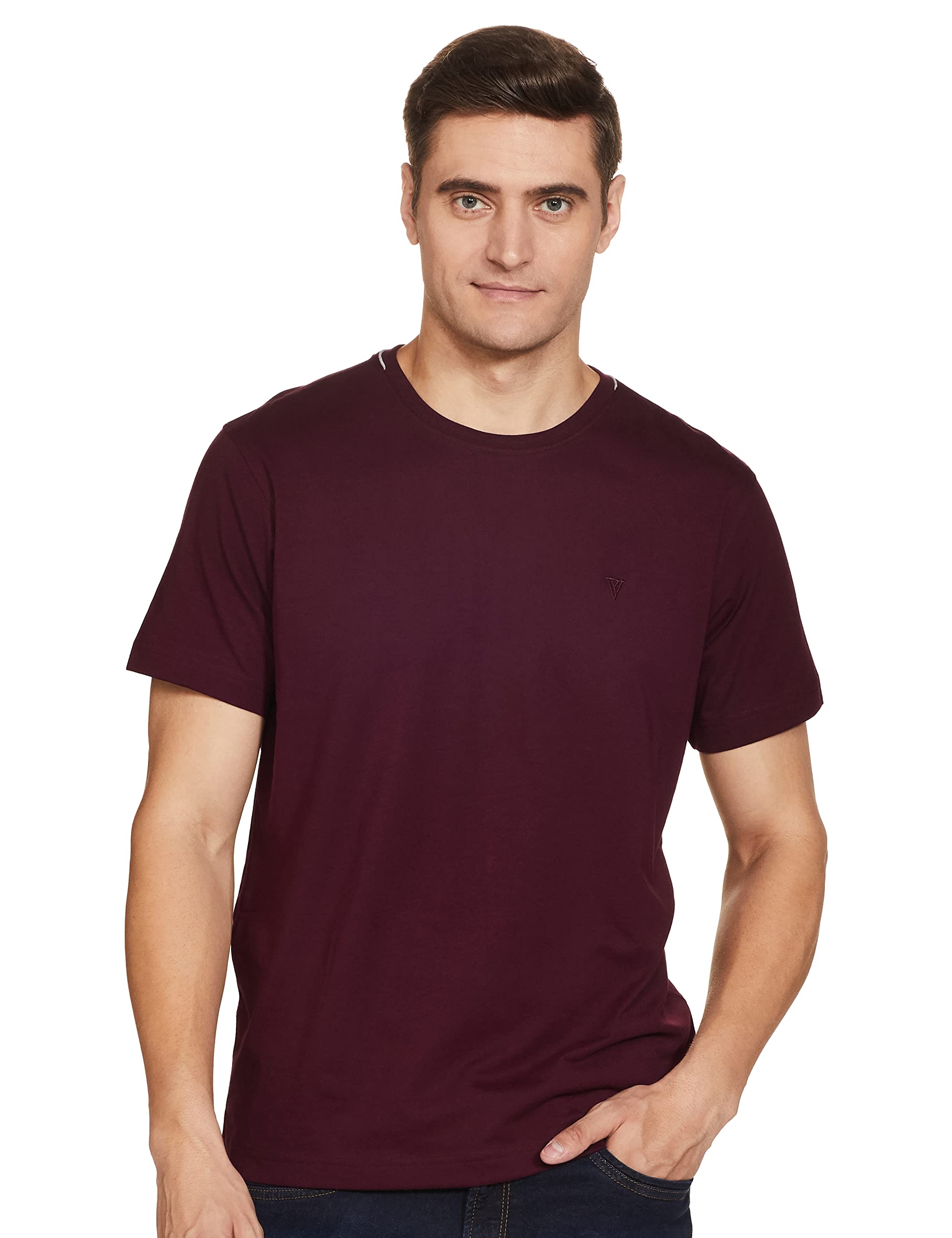 Van Heusen Athleisure Men T-Shirt - Cotton Rich - Smart Tech, Easy Stain Release, Anti Stat, Ultra Soft, Quick Dry_60021_Port Wine_L