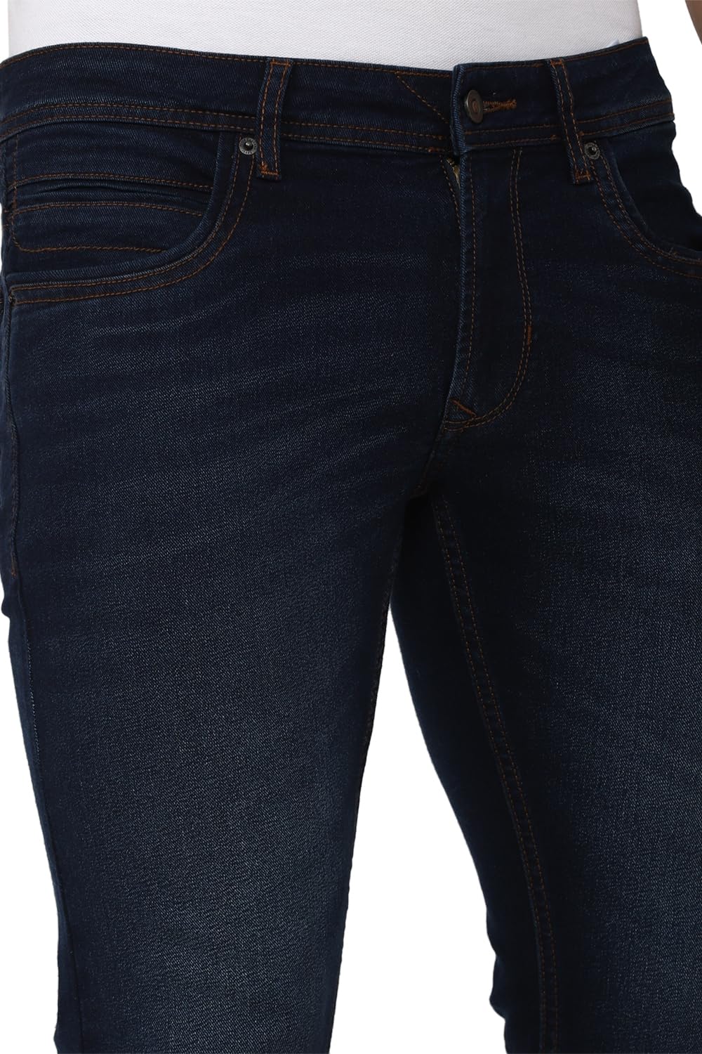 Peter England Men's Premium Skinny Fit Stretchable Mid Rise Jeans, 34 Deep Blue - Image 4