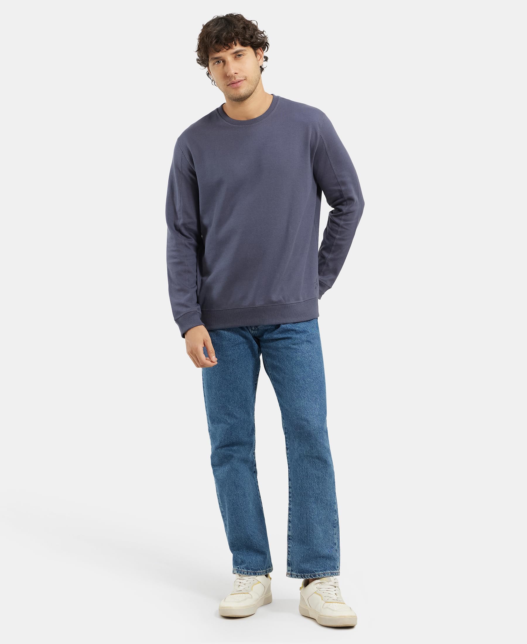 Jockey AM48 Men's Super Combed Cotton Rich Pique Sweatshirt with Ribbed Cuffs_Odyssey Grey_L - Image 2