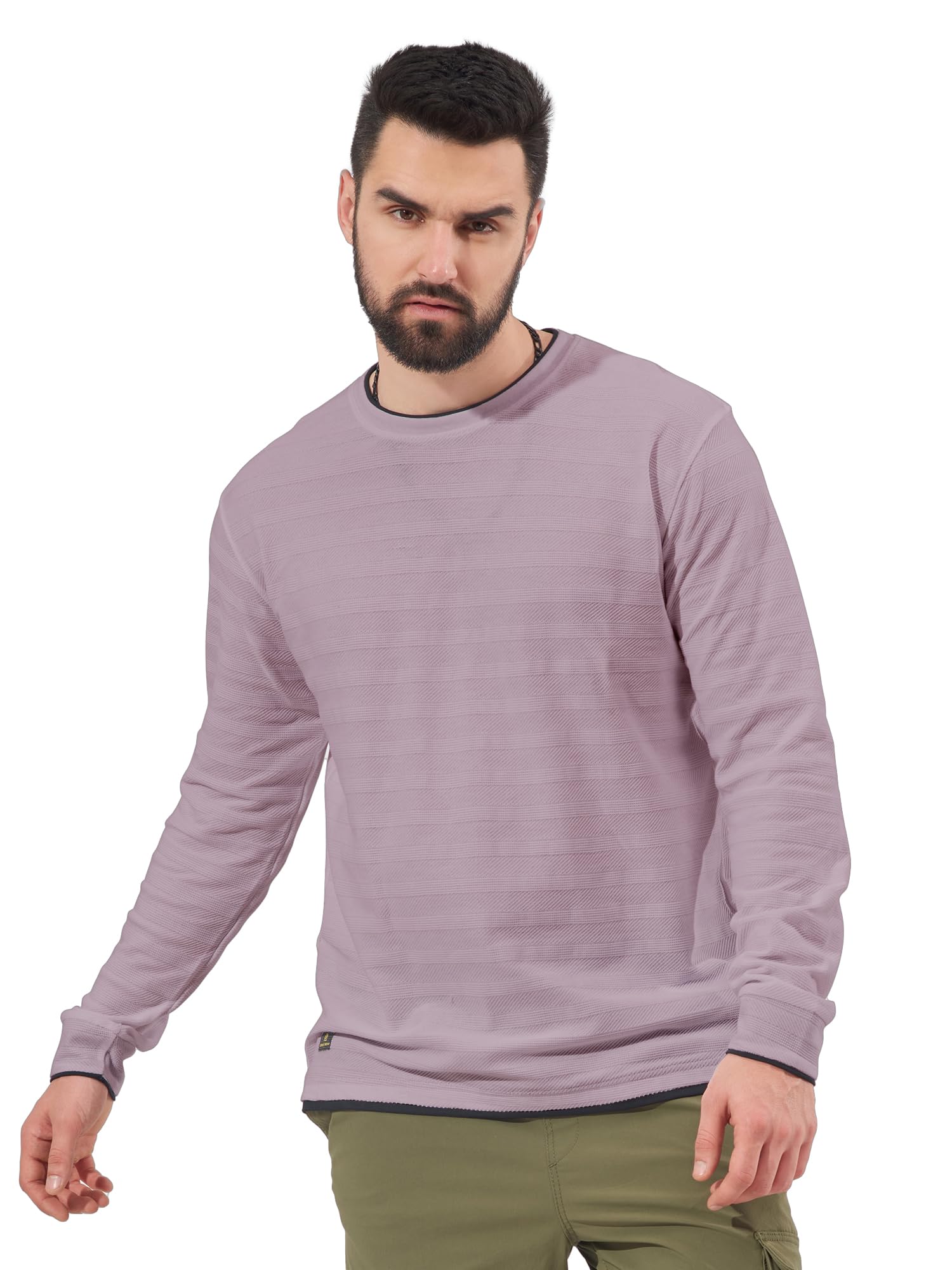 Maniac Mens Solid Round Neck Full Sleeve Lavender Cotton Slim Fit Sweatshirt