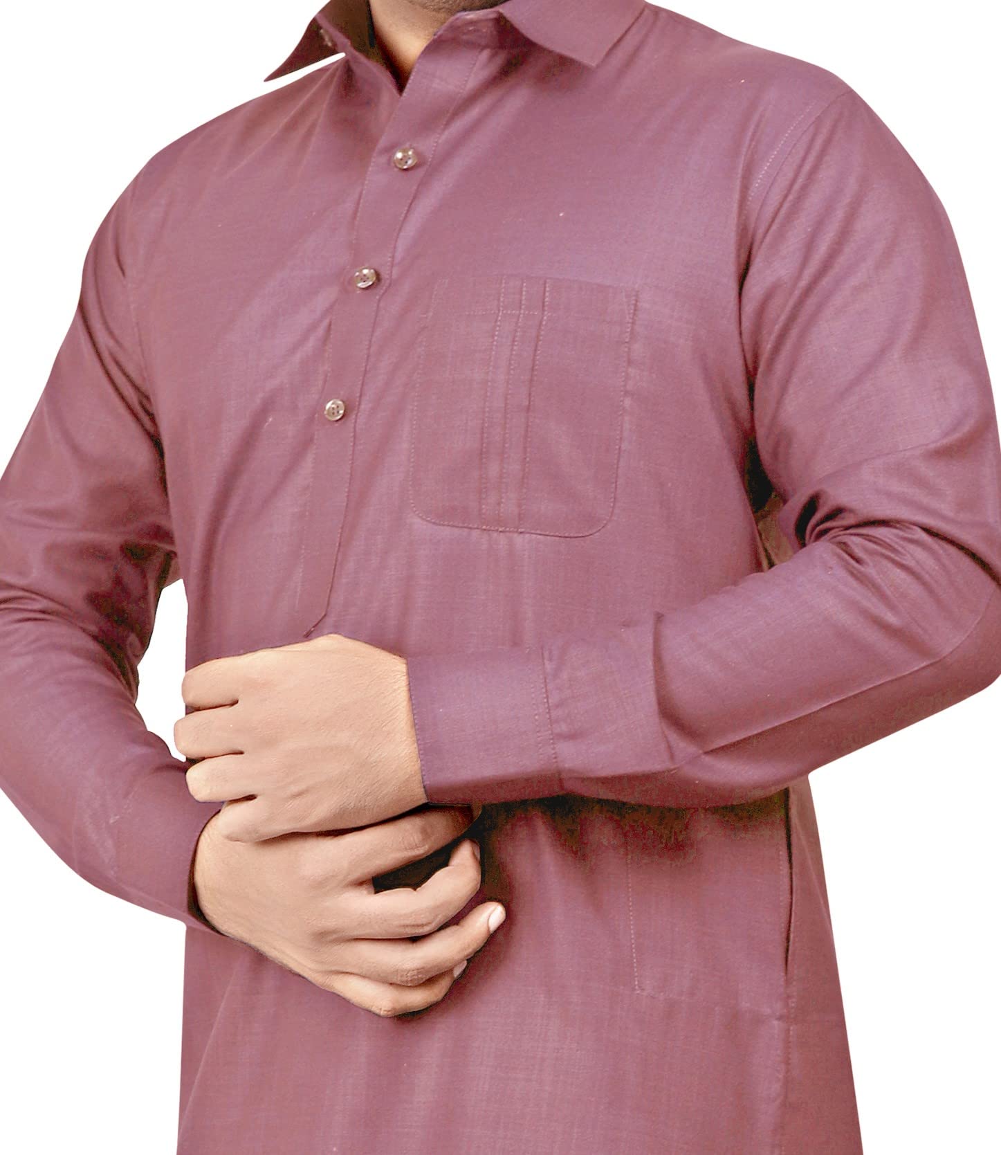 K-ROYALS Simple Afghani Style Men's Pathani Suit/Cotton Blend Kurta pyjama set (XX-Large, Onion Purple) - Image 4