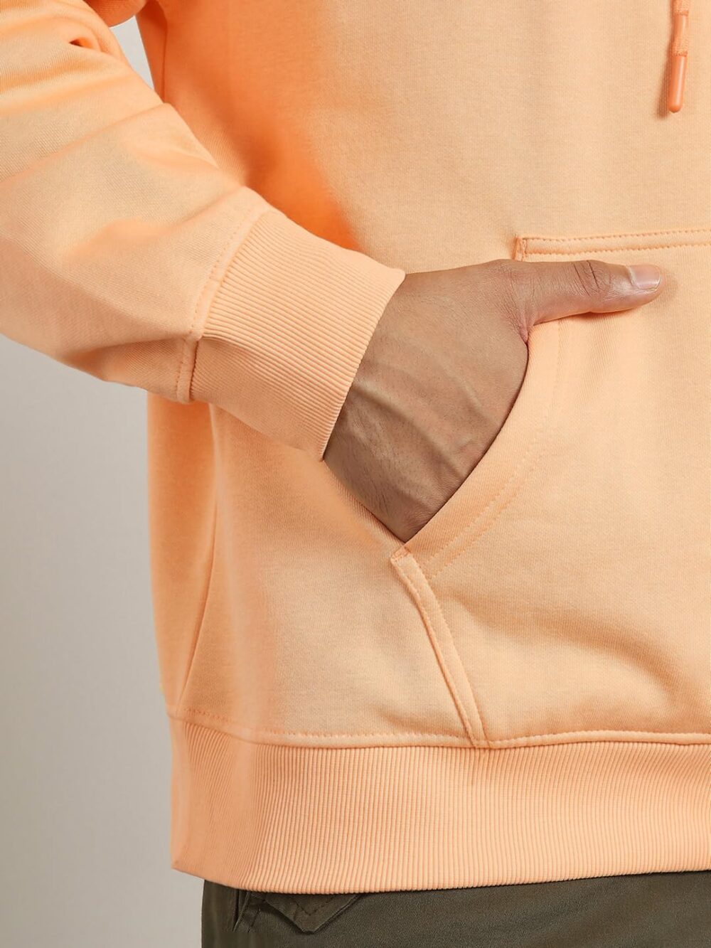 NOBERO Men's Cotton Blend Neck Hooded Oversized Fit Sweatshirt (1M-TWHO-R0041_Peach Fuzz_Medium) - Image 2