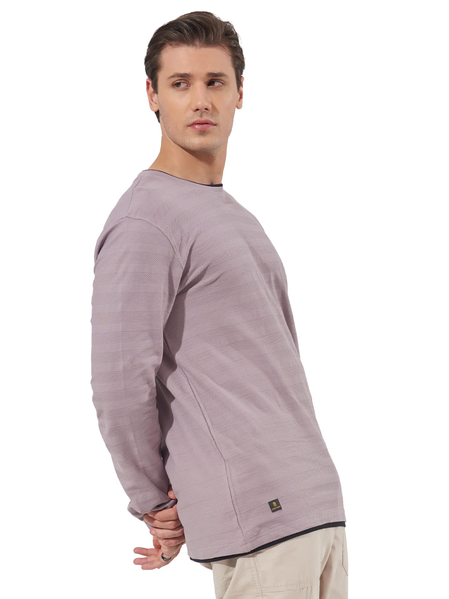 Maniac Mens Solid Round Neck Full Sleeve Lavender Cotton Slim Fit Sweatshirt - Image 7
