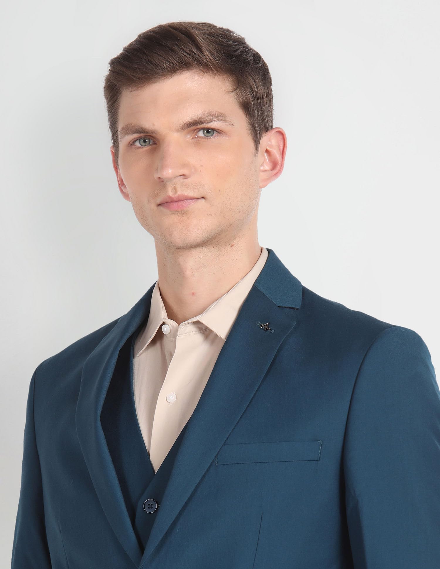 Arrow Men's Polyester Double Breasted Business Suit Pants Set (ARAGSU5585_Teal - Image 2