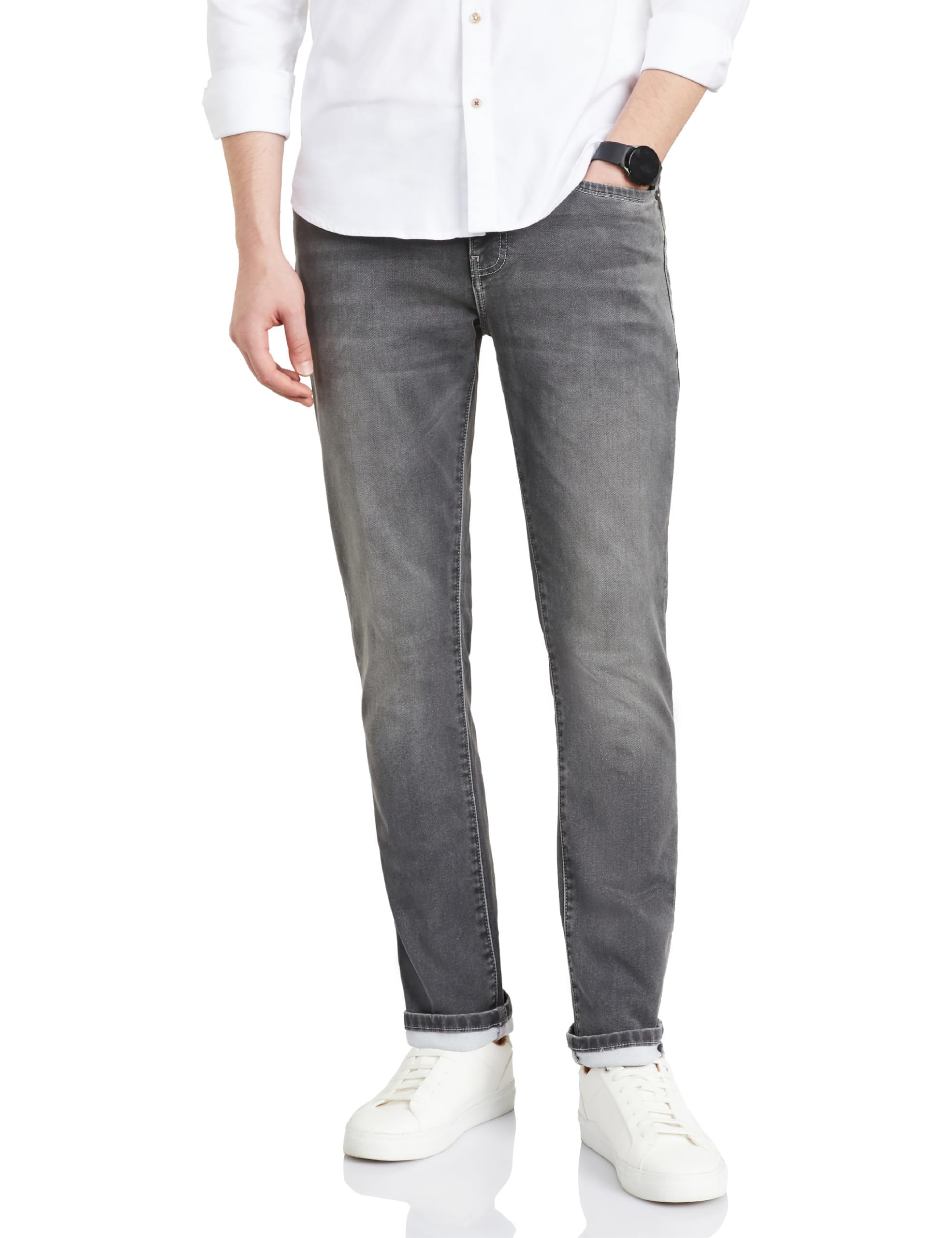 Symbol Premium Men's Slim Fit Stretchable Mid Rise Jeans | Casual Denim | Cotton Stretch | Fashion Shades of Black & Blue (Available in Plus Size) (Mid-Grey_36)