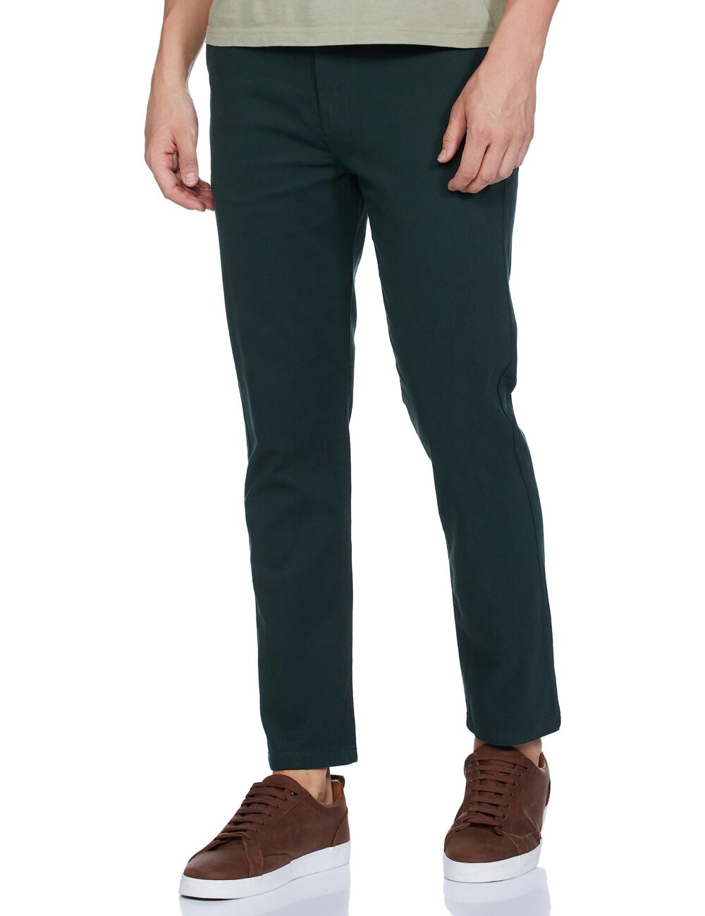 The Indian Garage Co Men Mid Rise Slim Fit Solid Mid-Rise Chinos Teal, 30