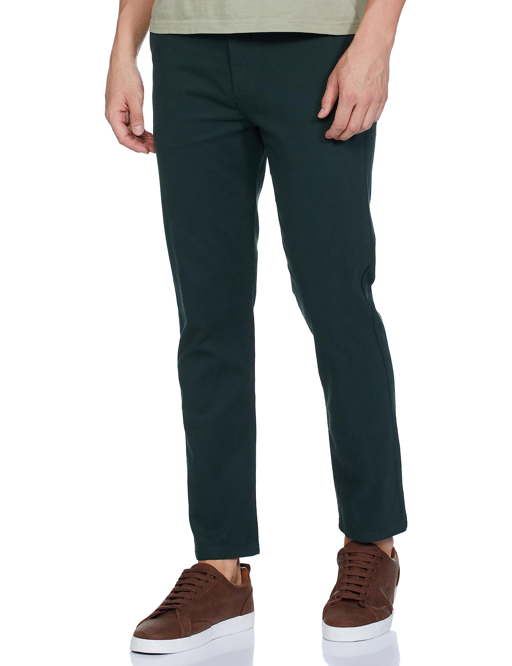 The Indian Garage Co Men Mid Rise Slim Fit Solid Mid-Rise Chinos Teal, 30