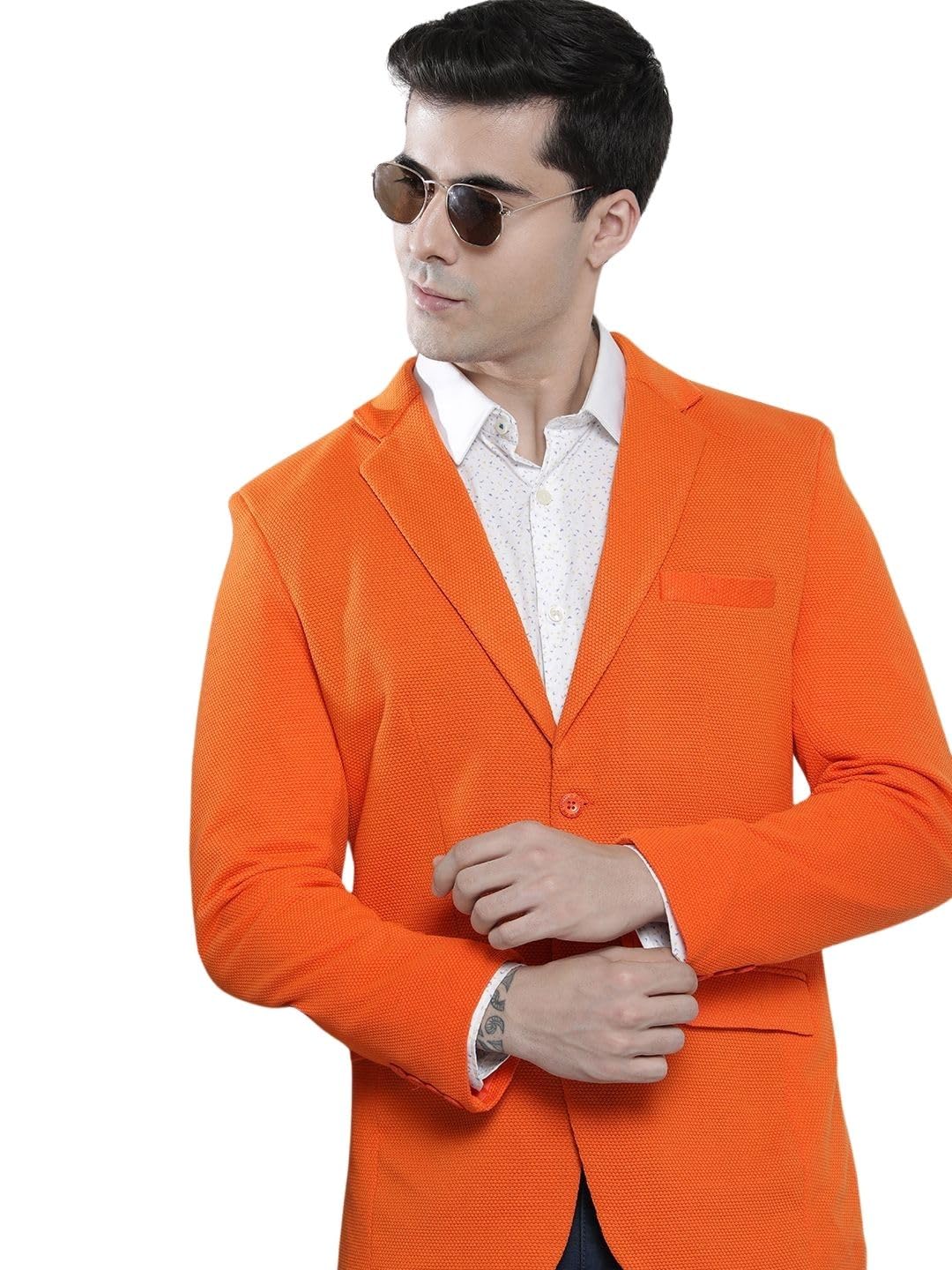 The Indian Garage Co Men's Casual Blazers Slim Fit (0222-BLZ29-07_Orange_M)