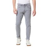 Giordano Men's Slim Fit Mid-Rise Clean Look Stretchable 5-Pocket Regular Length Casual Cotton Blended Denim Jeans - Light Grey