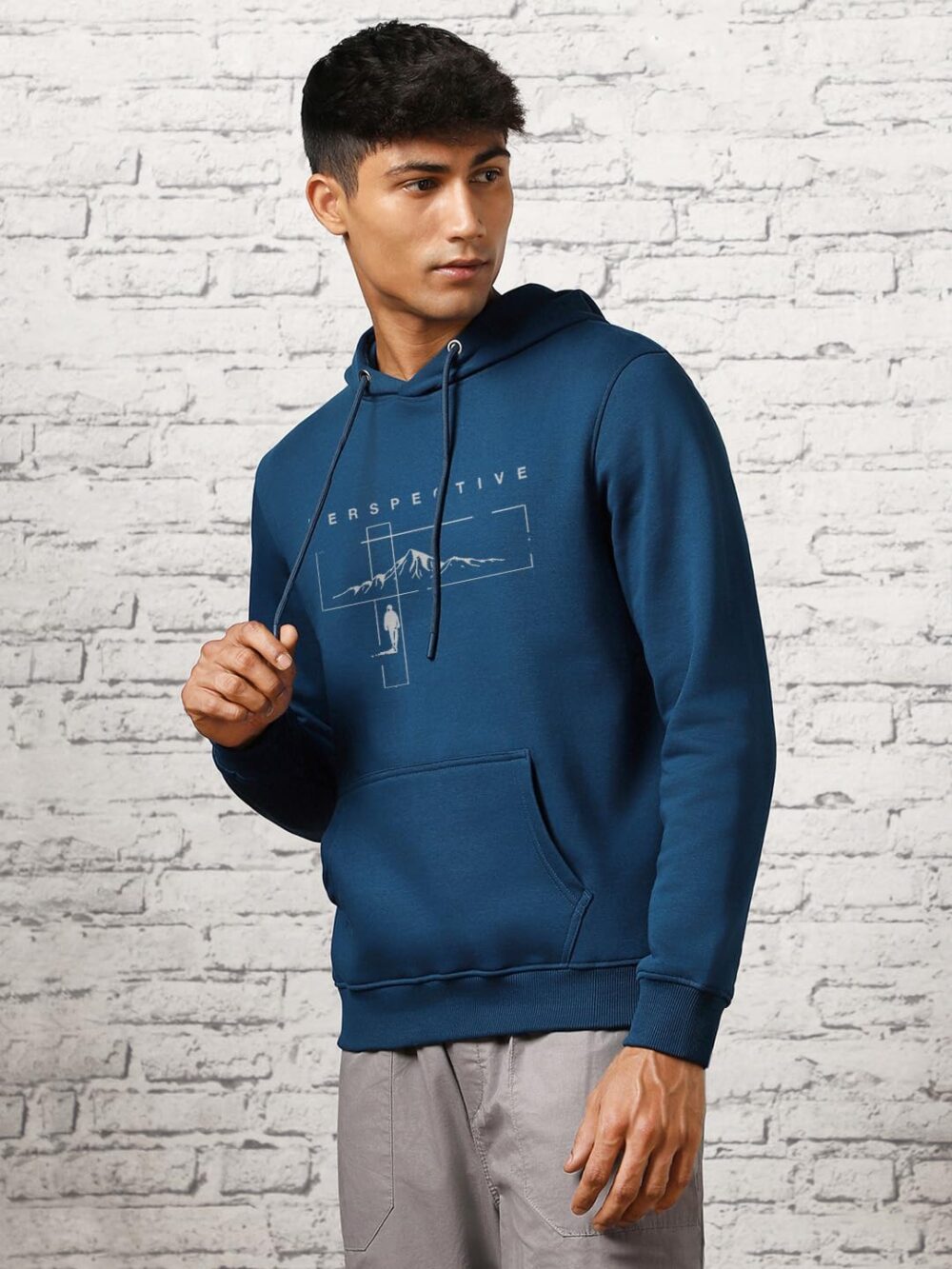 NOBERO Men's Cotton Blend Neck Regular Fit Hooded Sweatshirt (1M-TWHO-C0887_Navy Blue (Small) - Image 4