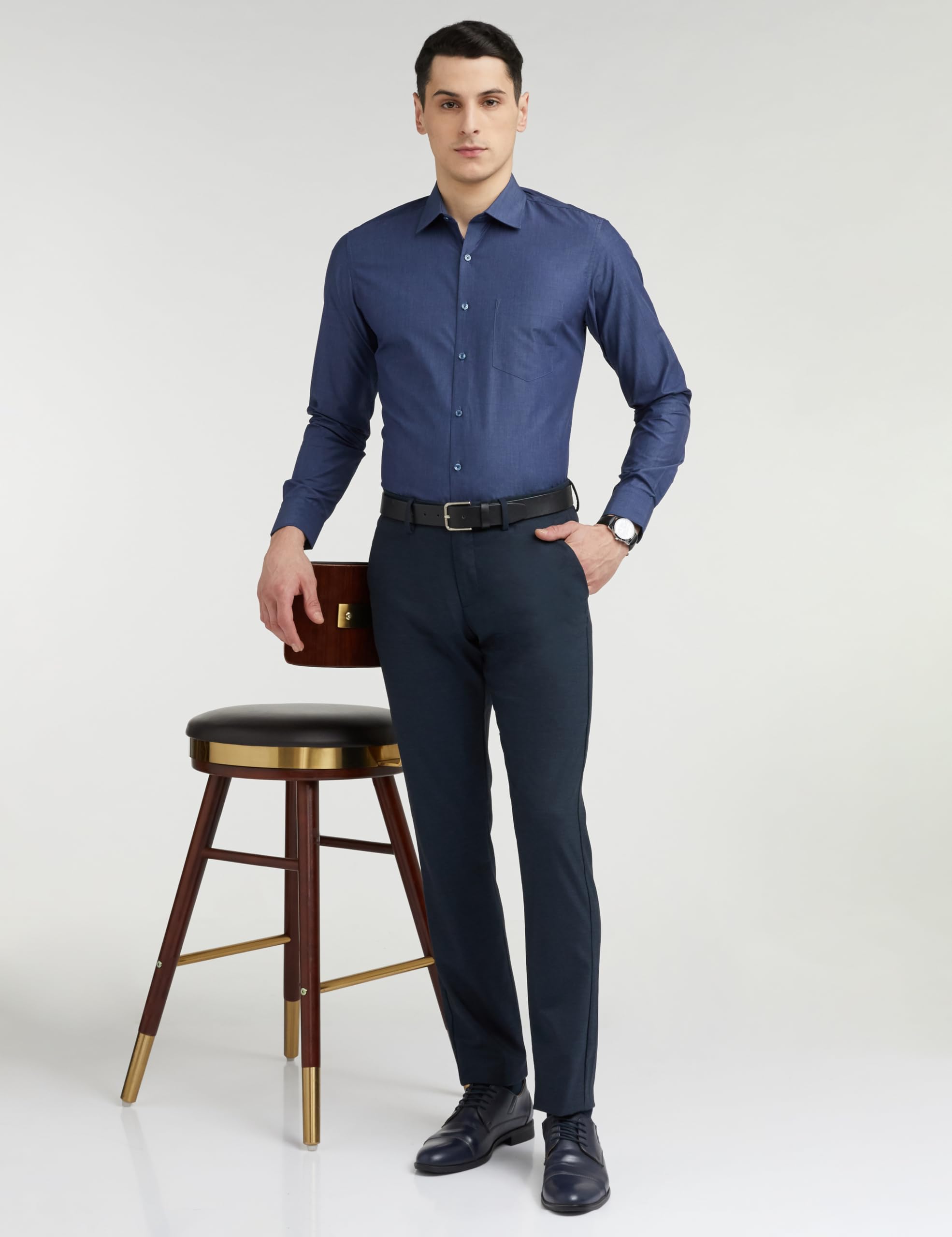 Van Heusen Cotton Men's Solid Slim Fit Formal Shirt (VHSFRSLBJ74217_Navy 39) - Image 5